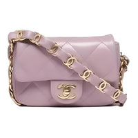 CHANEL Leather Shoulder Bag Crossbody Bag Women's Light Purple
