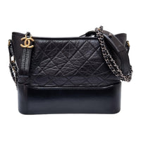 CHANEL Gabrielle Calfskin Handbag Shoulder Bag Crossbody Bag Medium Size Women's Black