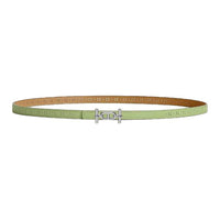 HERMES Palladium-Plated Leather Belts Unisex Green/Yellow Width: 1.3cm