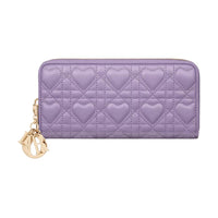 DIOR Lady Dior Heart Shaped Vine Pattern Lambskin Wallet Women's Light Purple