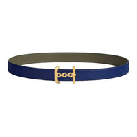 HERMES Gold-Plated Calfskin Leather Leather Belts Women's Blue/Green Width 2.4CM