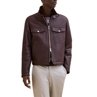 HERMES Leather Jacket Men's Red Brown