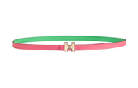 HERMES Medaillon Lift Double-Sided Leather Smooth Buckle Leather Belts Women's Pink Width: 1.3cm