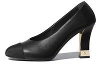 CHANEL Block Heel High Heels 8.5cm Women's Black