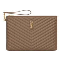 SAINT LAURENT Cow Leather Clutch Women's Dark Khaki