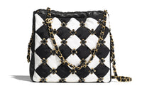 CHANEL Sheepskin Crossbody Bag Women's Black/White