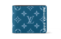 LOUIS VUITTON Slender Coated Canvas Cow Leather Patchwork Trim Wallet Regular Men's Blue