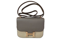 HERMES Constance Epsom Leather Shoulder Bag Crossbody Bag Mini Women's Galaxy Gray With Chocolate Interior