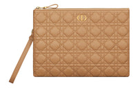 DIOR Caro Soft Calfskin Portable Clutch Large Size Women's Tan
