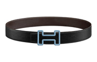 HERMES Tonight H-Shaped Letter Double-Sided Smooth Buckle Calfskin Leather Belts Men's Black Width: 3.8cm
