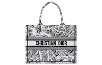 DIOR BookTote Embroidery Tote Bag Shopping Bag Handbag Medium Size Women's White/Black