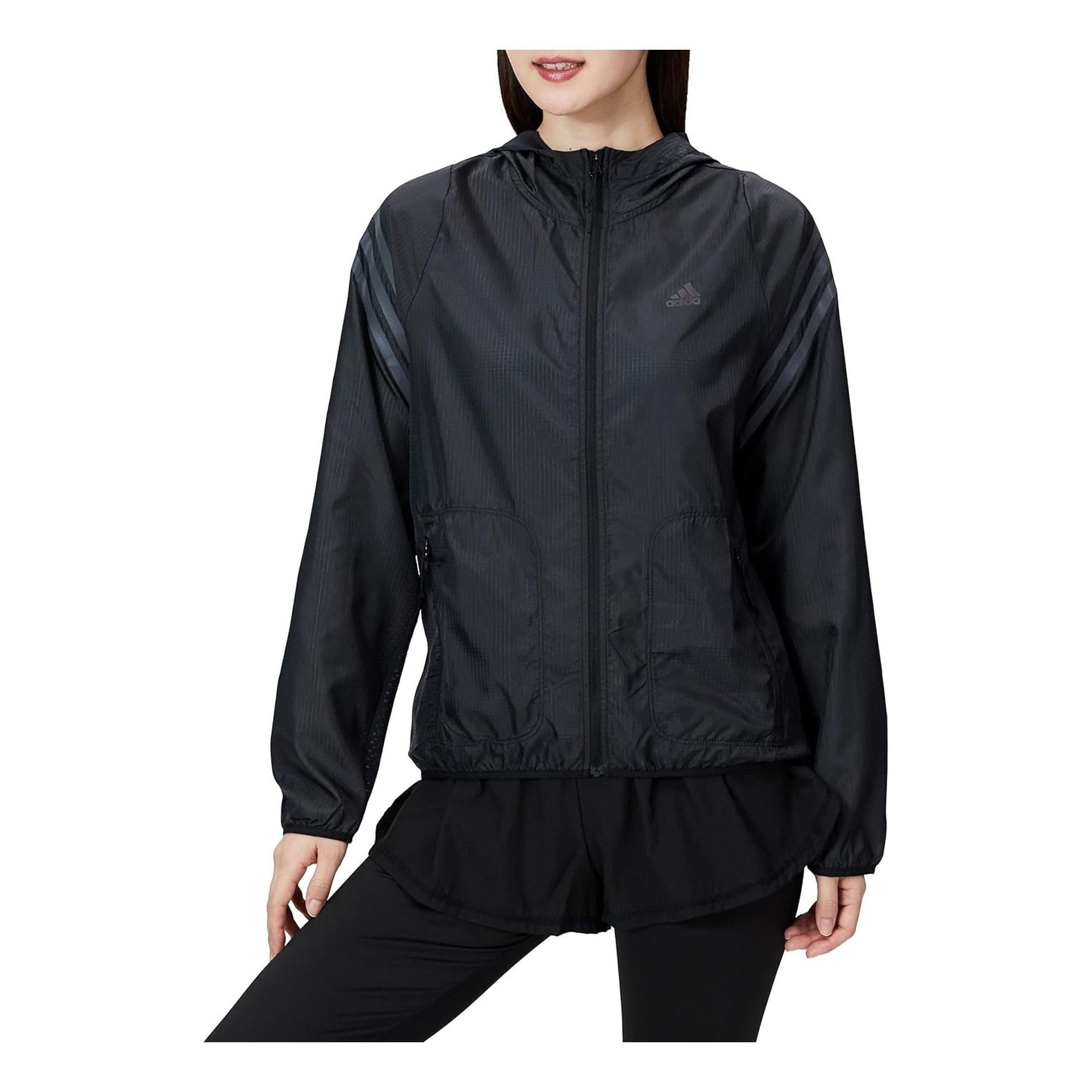 (WMNS) adidas Run Icons 3-Stripes Hooded Running Windbreaker Asia Sizing 'Black' HC7976