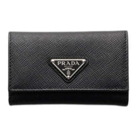 PRADA Saffiano Leather Key Pouch Regular Women's Black