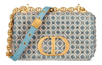 DIOR Caro Embroidery Crossbody Bag Small Size Women's Sky Blue
