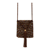 CELINE Crocheted Silk Shoulder Bag, Crossbody Bag Mini Women's Brown