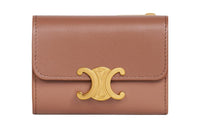 CELINE Triomphe Shiny Cow Leather Wallet Women's Coffee Brown
