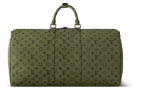 LOUIS VUITTON Keepall Bandouliere 55 Khaki Green/Vermillion Red