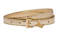 PRADA Triangle Logo Pin Buckle Belt Women's Gold Width: 1.5cm
