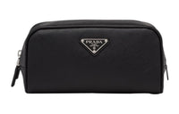 PRADA Leather Toiletry Bag Women's Black