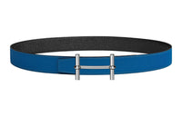 HERMES Elegance Silver Buckle Epsom Calfskin Double-Sided Leather Belt Women's Blue Width: 3.2cm