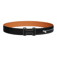 HERMES Calfskin Leather Belts Men's Black Width: 3.8CM