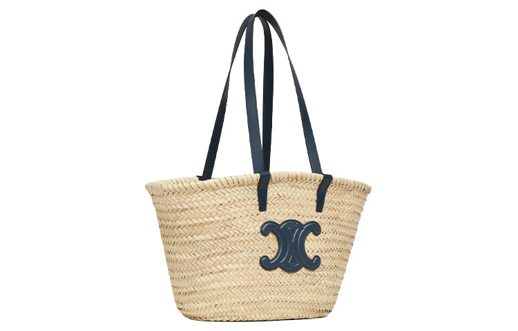 CELINE Triumph Gate Triomphe Linen Shoulder Bag Tote Bag Shopping Bag Handbag Medium Size Women's Marine Blue