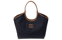 MIU MIU Denim Patchwork Tote Bag Shopping Bag Shoulder Bag Handbag Women's Blue & Brown