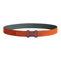 HERMES Calfskin Leather Belts Men's Orange/Blue Orange Width 3.2CM