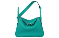 HERMES Lindy Taurillon Clemence Leather Handbag Shoulder Bag Women's 7F Bleu Paon Peacock Blue