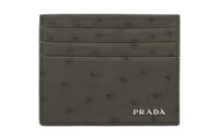 PRADA Ostrich Leather Card Holder Men's Khaki Green