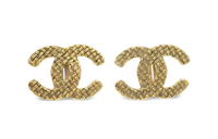 CHANEL 1980 1990s Cc Diamond quilted Clip on Earrings