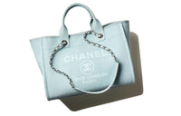 CHANEL Mixed Fiber Tote Bag Shopping Bag One Shoulder Handbag Small Size Women's Light Blue