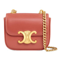 CELINE Triomphe Shiny Calfskin Shoulder Bag, Crossbody Bag Mini Women's Orange Red