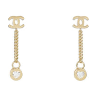 CHANEL Crystal Stud Earrings Women's Gold