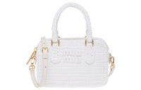 MIU MIU Threading Needle Woven Bowling Bag, Shoulder Bag, Crossbody Bag, Handbag Women's White