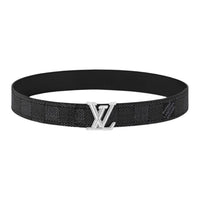 LOUIS VUITTON Canvas Leather Belts Men's Black Width: 4CM
