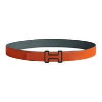 HERMES Calfskin Leather Belts Men's Orange/Blue-Orange Width: 3.2CM