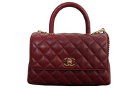 CHANEL COCO Handle Grained Cow Leather Shoulder Bag Crossbody Bag Handbag Small Size Women's Red