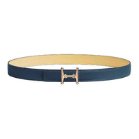 HERMES Rose Gold-Plated Leather Belts Women's Chick Yellow/Navy Width 2.4CM