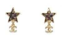 CHANEL Metal Stud Earrings Women's Black Gold