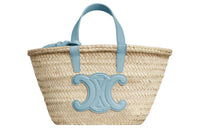 CELINE Triomphe Palm Leaf Cow Leather Patchwork Tote Bag Shopping Bag Basket Handbag Regular Women's California Blue