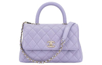 CHANEL COCO Handle Embossed Calfskin Flap Bag Shoulder Bag Handbag Small Size Women's Light Purple