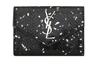 SAINT LAURENT CASSANDRE Python Skin With Lambskin Accents Wallet Small Size Women's Black & Silver