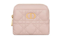 DIOR Caro Soft Wicker Pattern Calfskin Wallet Women's Light Pink