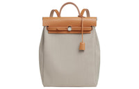 HERMES Herbag Zip Canvas With Hunter Cow Leather Handbag Backpack Unisex Beige