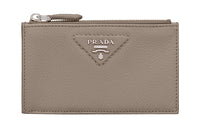 PRADA Leather Card Clip Card Holder Women's Gray