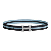HERMES Nylon Belt Men's Blue Black Width 3.2CM