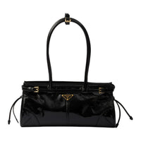 PRADA Patent Leather Cow Leather Handbag Shoulder Bag Medium Size Women's Black