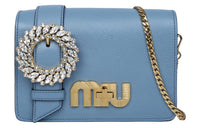 MIU MIU Cow Leather Shoulder Bag Crossbody Bag Women's Blue