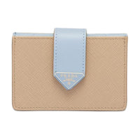 PRADA Leather Card Clip Card Holder Women's Sand/Light Blue